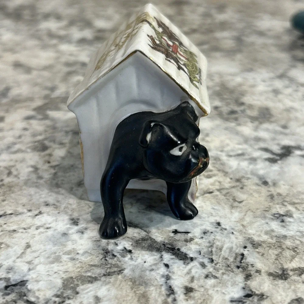 Antique Vintage Crested Heraldic China Figure Black‎ Bull Dog City Of London